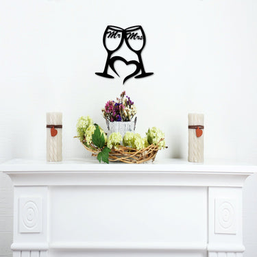Mr and Mrs Sign | Metal Wine Glasses with Heart | Bride and Groom Gifts | Champagne Flutes | Love Decor | Wedding Sign Gift for Couple
